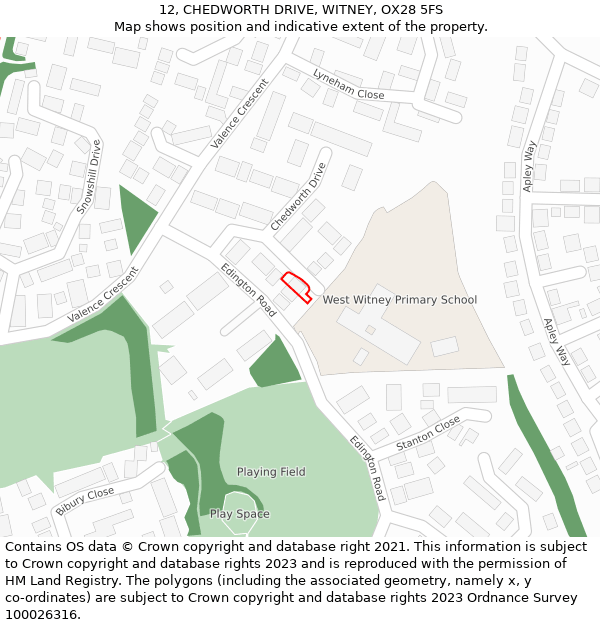 12, CHEDWORTH DRIVE, WITNEY, OX28 5FS: Location map and indicative extent of plot