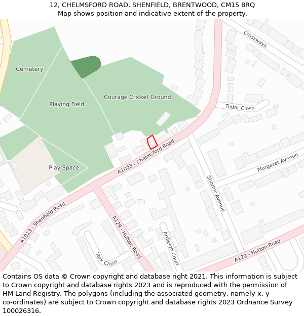 12, CHELMSFORD ROAD, SHENFIELD, BRENTWOOD, CM15 8RQ: Location map and indicative extent of plot