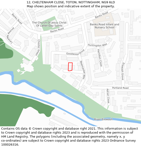 12, CHELTENHAM CLOSE, TOTON, NOTTINGHAM, NG9 6LD: Location map and indicative extent of plot