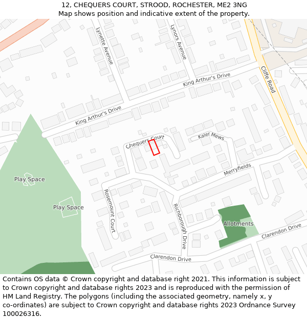 12, CHEQUERS COURT, STROOD, ROCHESTER, ME2 3NG: Location map and indicative extent of plot