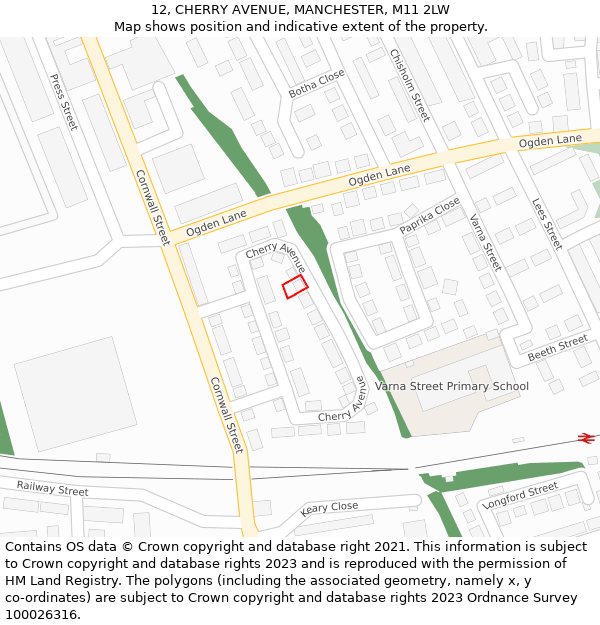 12, CHERRY AVENUE, MANCHESTER, M11 2LW: Location map and indicative extent of plot