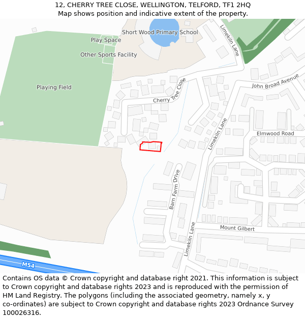 12, CHERRY TREE CLOSE, WELLINGTON, TELFORD, TF1 2HQ: Location map and indicative extent of plot