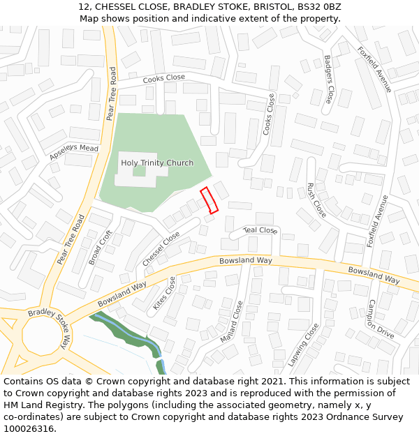 12, CHESSEL CLOSE, BRADLEY STOKE, BRISTOL, BS32 0BZ: Location map and indicative extent of plot