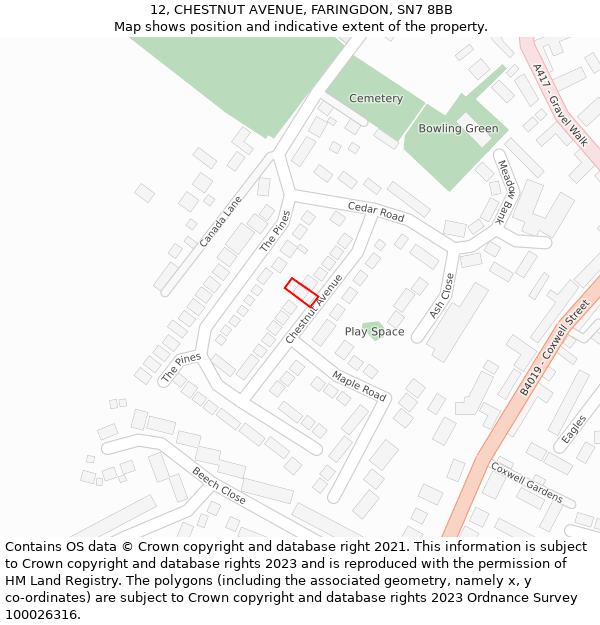 12, CHESTNUT AVENUE, FARINGDON, SN7 8BB: Location map and indicative extent of plot