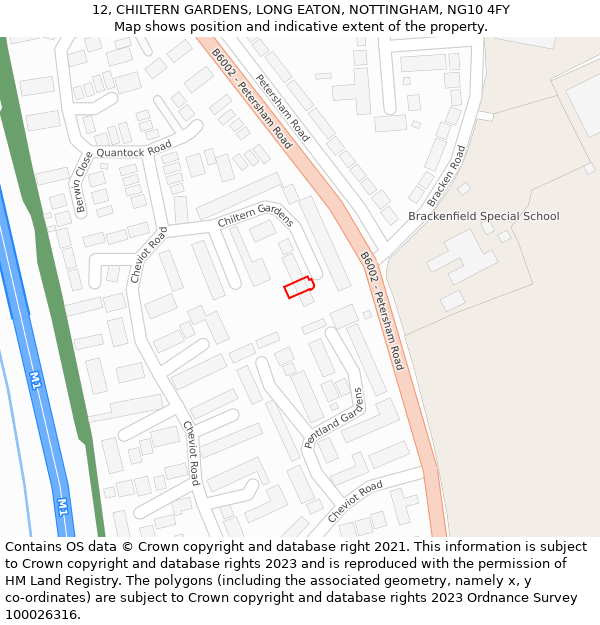 12, CHILTERN GARDENS, LONG EATON, NOTTINGHAM, NG10 4FY: Location map and indicative extent of plot