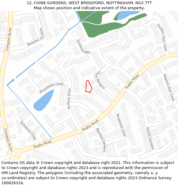 12, CHINE GARDENS, WEST BRIDGFORD, NOTTINGHAM, NG2 7TT: Location map and indicative extent of plot