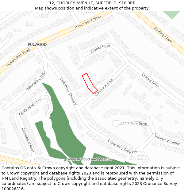 12, CHORLEY AVENUE, SHEFFIELD, S10 3RP: Location map and indicative extent of plot
