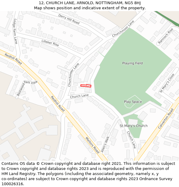 12, CHURCH LANE, ARNOLD, NOTTINGHAM, NG5 8HJ: Location map and indicative extent of plot