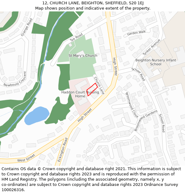 12, CHURCH LANE, BEIGHTON, SHEFFIELD, S20 1EJ: Location map and indicative extent of plot