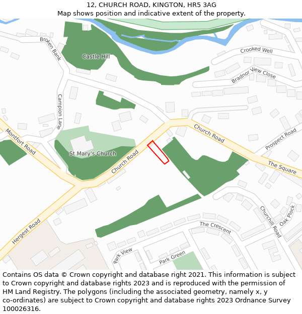 12, CHURCH ROAD, KINGTON, HR5 3AG: Location map and indicative extent of plot