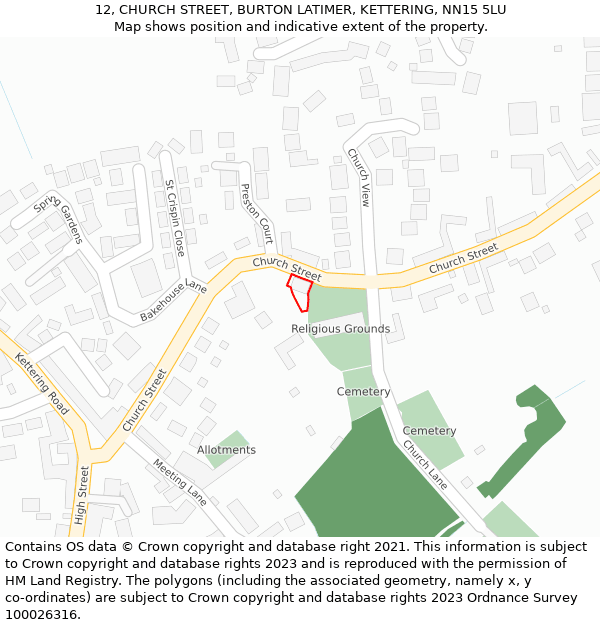 12, CHURCH STREET, BURTON LATIMER, KETTERING, NN15 5LU: Location map and indicative extent of plot