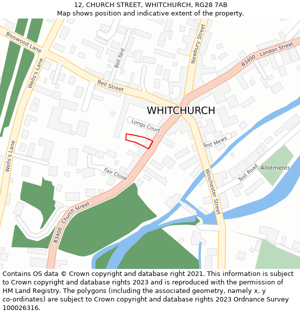 12, CHURCH STREET, WHITCHURCH, RG28 7AB: Location map and indicative extent of plot