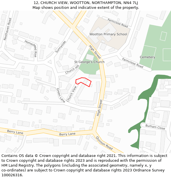 12, CHURCH VIEW, WOOTTON, NORTHAMPTON, NN4 7LJ: Location map and indicative extent of plot