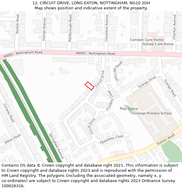 12, CIRCUIT DRIVE, LONG EATON, NOTTINGHAM, NG10 2GH: Location map and indicative extent of plot