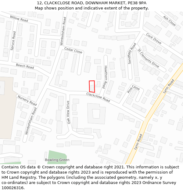 12, CLACKCLOSE ROAD, DOWNHAM MARKET, PE38 9PA: Location map and indicative extent of plot