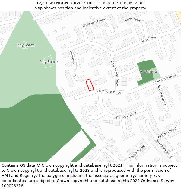 12, CLARENDON DRIVE, STROOD, ROCHESTER, ME2 3LT: Location map and indicative extent of plot