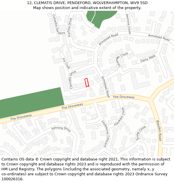12, CLEMATIS DRIVE, PENDEFORD, WOLVERHAMPTON, WV9 5SD: Location map and indicative extent of plot