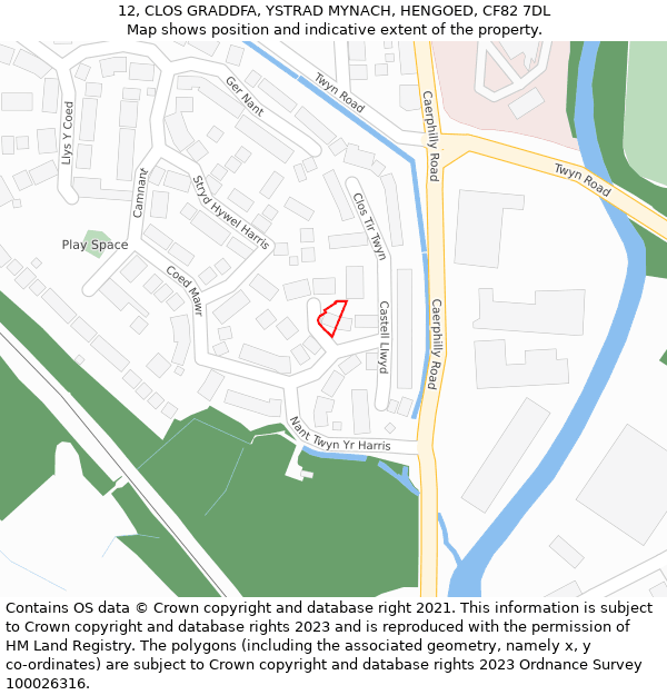 12, CLOS GRADDFA, YSTRAD MYNACH, HENGOED, CF82 7DL: Location map and indicative extent of plot