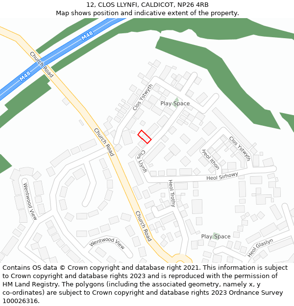 12, CLOS LLYNFI, CALDICOT, NP26 4RB: Location map and indicative extent of plot