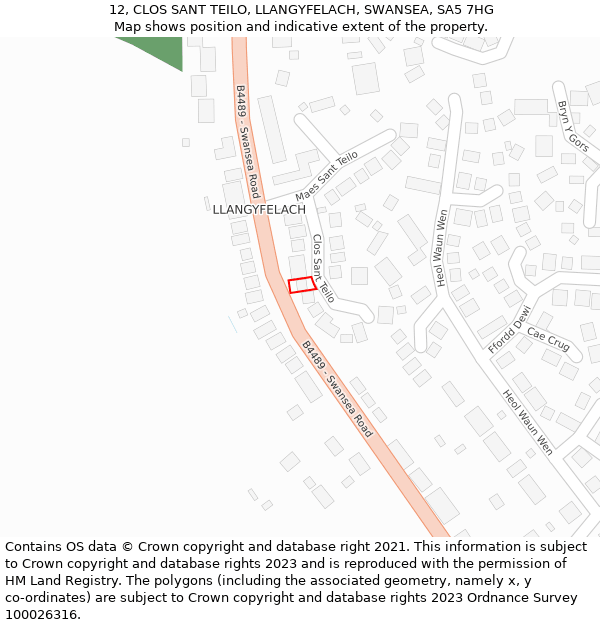 12, CLOS SANT TEILO, LLANGYFELACH, SWANSEA, SA5 7HG: Location map and indicative extent of plot