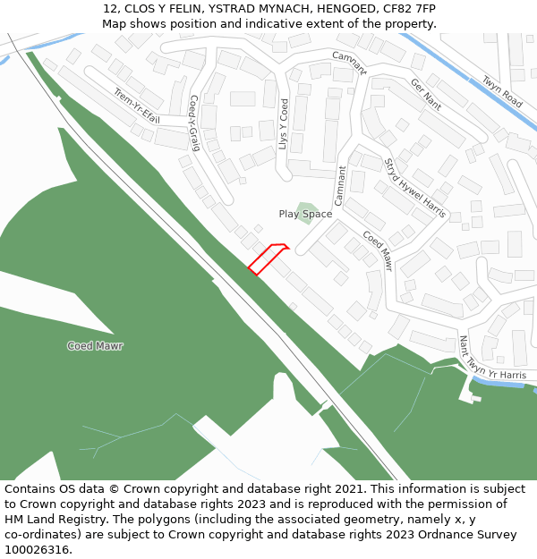 12, CLOS Y FELIN, YSTRAD MYNACH, HENGOED, CF82 7FP: Location map and indicative extent of plot