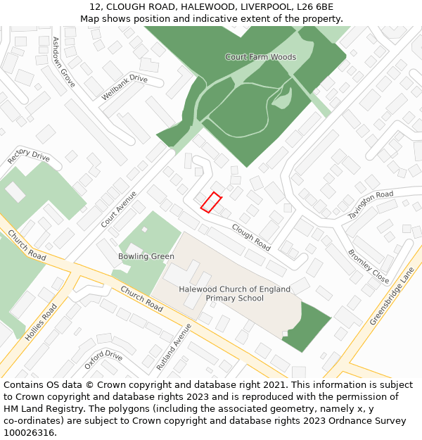 12, CLOUGH ROAD, HALEWOOD, LIVERPOOL, L26 6BE: Location map and indicative extent of plot