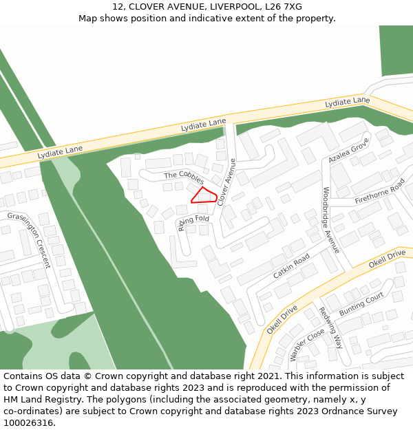 12, CLOVER AVENUE, LIVERPOOL, L26 7XG: Location map and indicative extent of plot