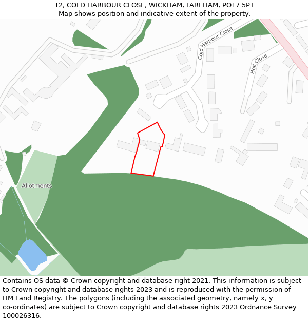 12, COLD HARBOUR CLOSE, WICKHAM, FAREHAM, PO17 5PT: Location map and indicative extent of plot