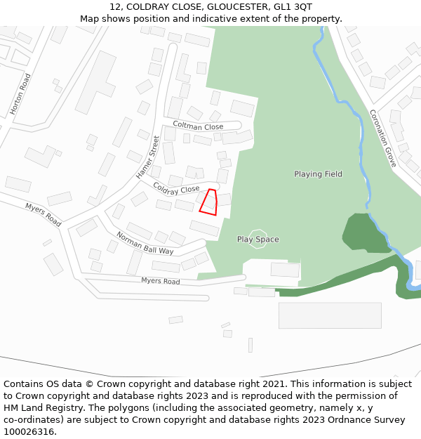 12, COLDRAY CLOSE, GLOUCESTER, GL1 3QT: Location map and indicative extent of plot