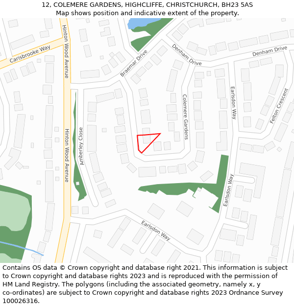 12, COLEMERE GARDENS, HIGHCLIFFE, CHRISTCHURCH, BH23 5AS: Location map and indicative extent of plot