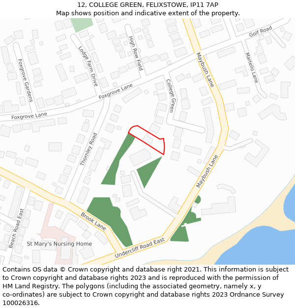 12, COLLEGE GREEN, FELIXSTOWE, IP11 7AP: Location map and indicative extent of plot