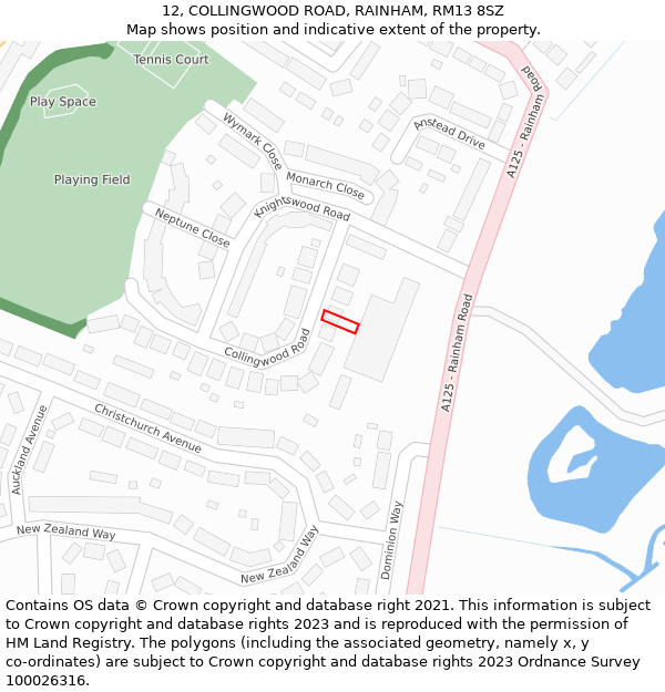12, COLLINGWOOD ROAD, RAINHAM, RM13 8SZ: Location map and indicative extent of plot
