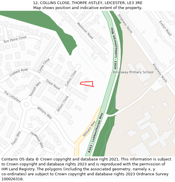 12, COLLINS CLOSE, THORPE ASTLEY, LEICESTER, LE3 3RE: Location map and indicative extent of plot