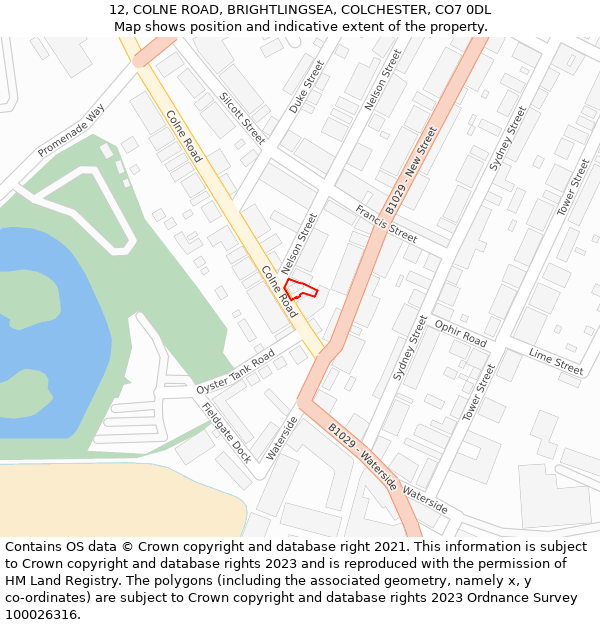 12, COLNE ROAD, BRIGHTLINGSEA, COLCHESTER, CO7 0DL: Location map and indicative extent of plot