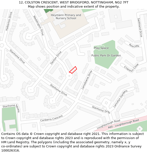 12, COLSTON CRESCENT, WEST BRIDGFORD, NOTTINGHAM, NG2 7FT: Location map and indicative extent of plot
