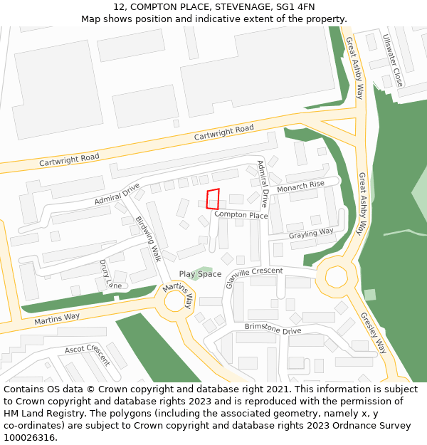 12, COMPTON PLACE, STEVENAGE, SG1 4FN: Location map and indicative extent of plot