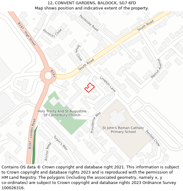 12, CONVENT GARDENS, BALDOCK, SG7 6FD: Location map and indicative extent of plot