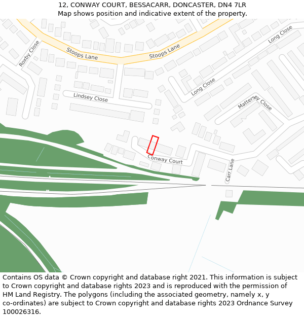 12, CONWAY COURT, BESSACARR, DONCASTER, DN4 7LR: Location map and indicative extent of plot