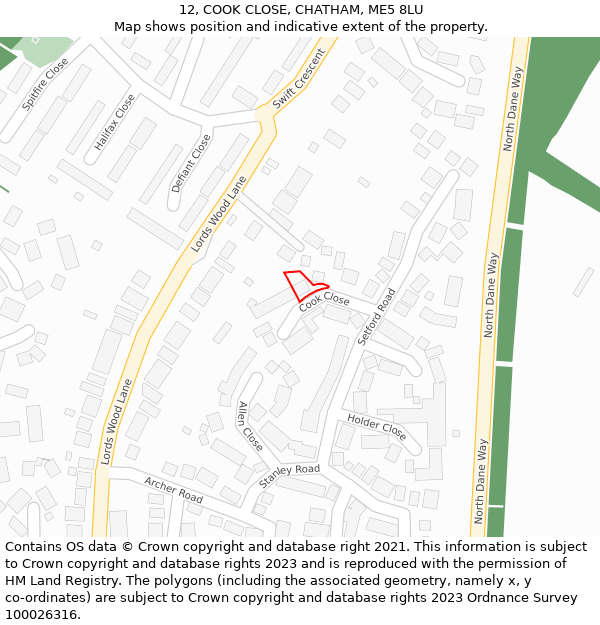 12, COOK CLOSE, CHATHAM, ME5 8LU: Location map and indicative extent of plot