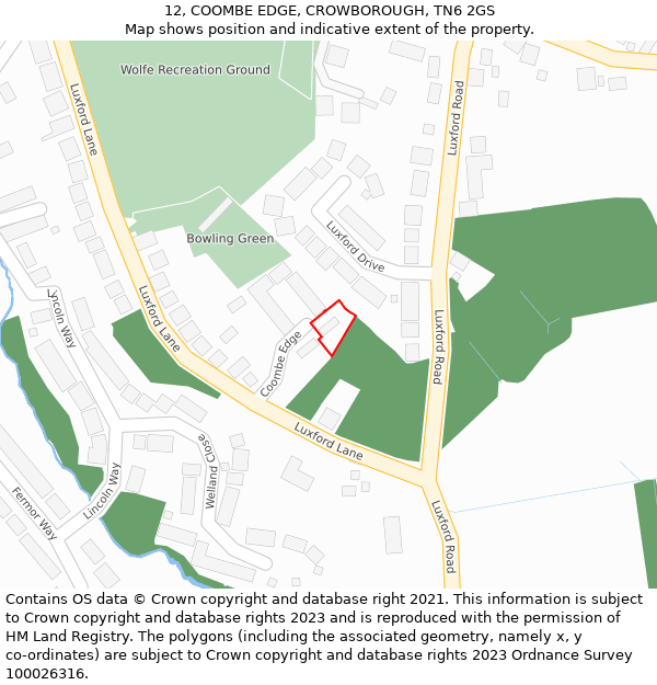 12, COOMBE EDGE, CROWBOROUGH, TN6 2GS: Location map and indicative extent of plot