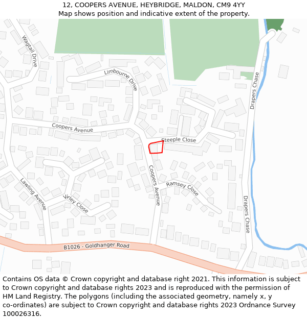 12, COOPERS AVENUE, HEYBRIDGE, MALDON, CM9 4YY: Location map and indicative extent of plot