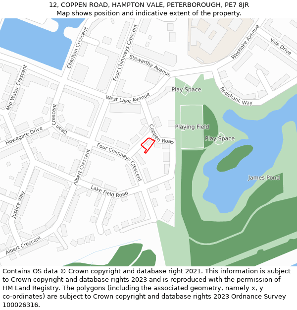 12, COPPEN ROAD, HAMPTON VALE, PETERBOROUGH, PE7 8JR: Location map and indicative extent of plot