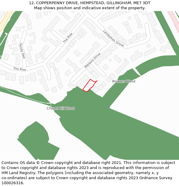 12, COPPERPENNY DRIVE, HEMPSTEAD, GILLINGHAM, ME7 3DT: Location map and indicative extent of plot