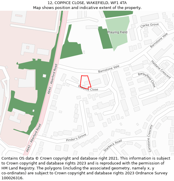 12, COPPICE CLOSE, WAKEFIELD, WF1 4TA: Location map and indicative extent of plot