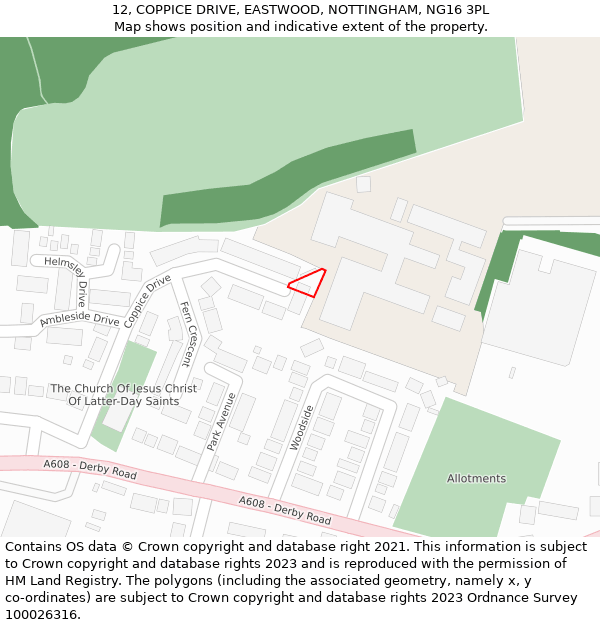 12, COPPICE DRIVE, EASTWOOD, NOTTINGHAM, NG16 3PL: Location map and indicative extent of plot