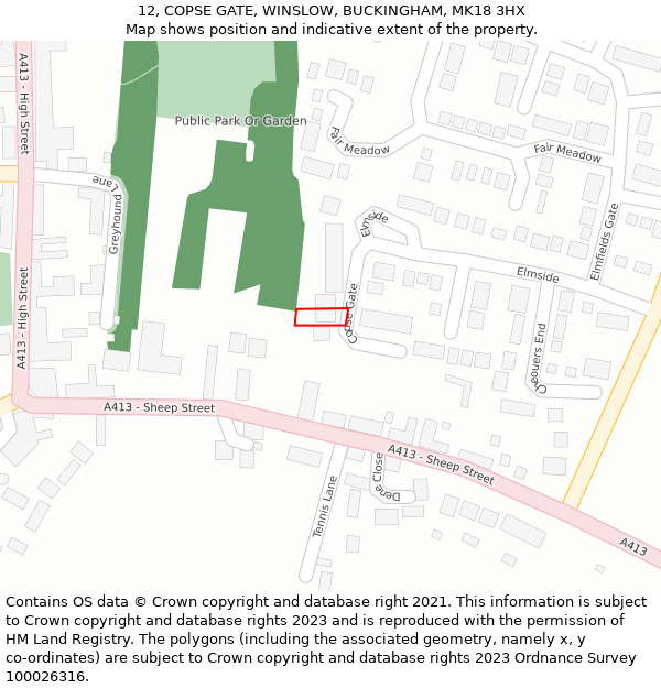 12, COPSE GATE, WINSLOW, BUCKINGHAM, MK18 3HX: Location map and indicative extent of plot