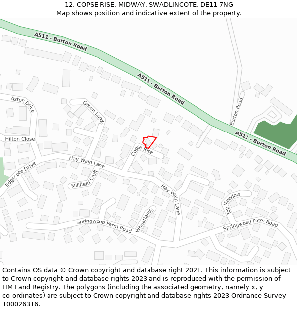 12, COPSE RISE, MIDWAY, SWADLINCOTE, DE11 7NG: Location map and indicative extent of plot