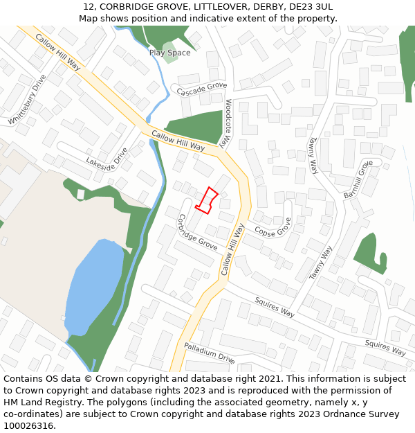 12, CORBRIDGE GROVE, LITTLEOVER, DERBY, DE23 3UL: Location map and indicative extent of plot