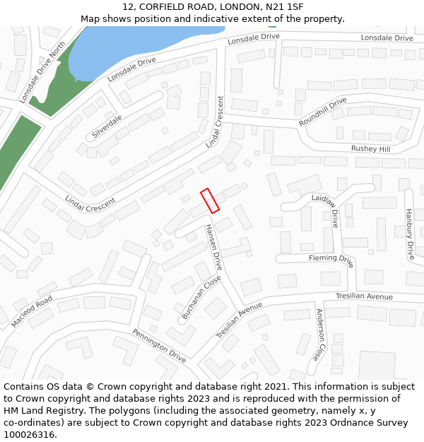 12, CORFIELD ROAD, LONDON, N21 1SF: Location map and indicative extent of plot