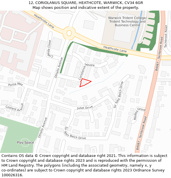 12, CORIOLANUS SQUARE, HEATHCOTE, WARWICK, CV34 6GR: Location map and indicative extent of plot